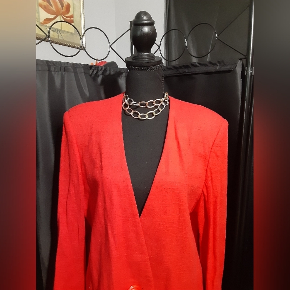 Worthington Vintage Coral Red Blazer Button Up Ladies Size 18 Pockets Made  USA - Picture 2 of 7